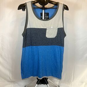 Broken Threads Men's Tank Blue/Gray Colorblock Pocket Knit Cotton/Poly Size L